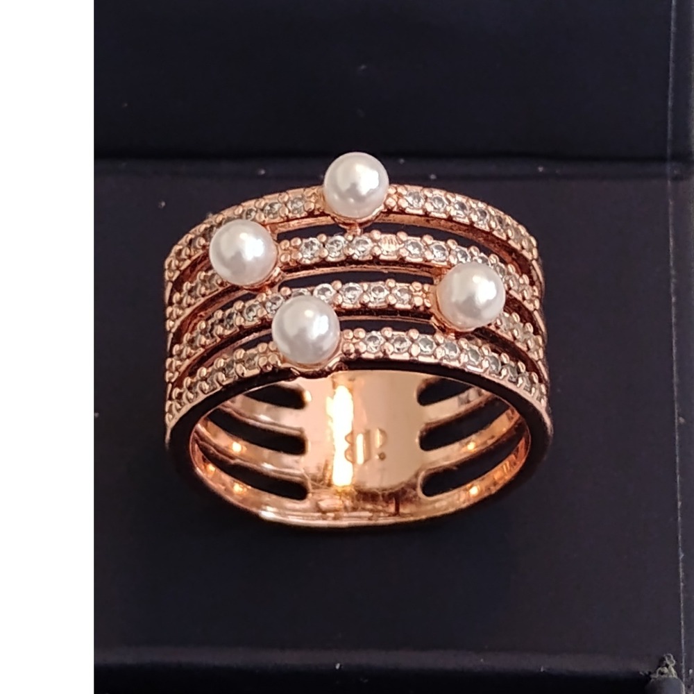 ✨Rose Gold Pearl Crossover Ring Sterling Silver Coquette Whimsical PrincessCore